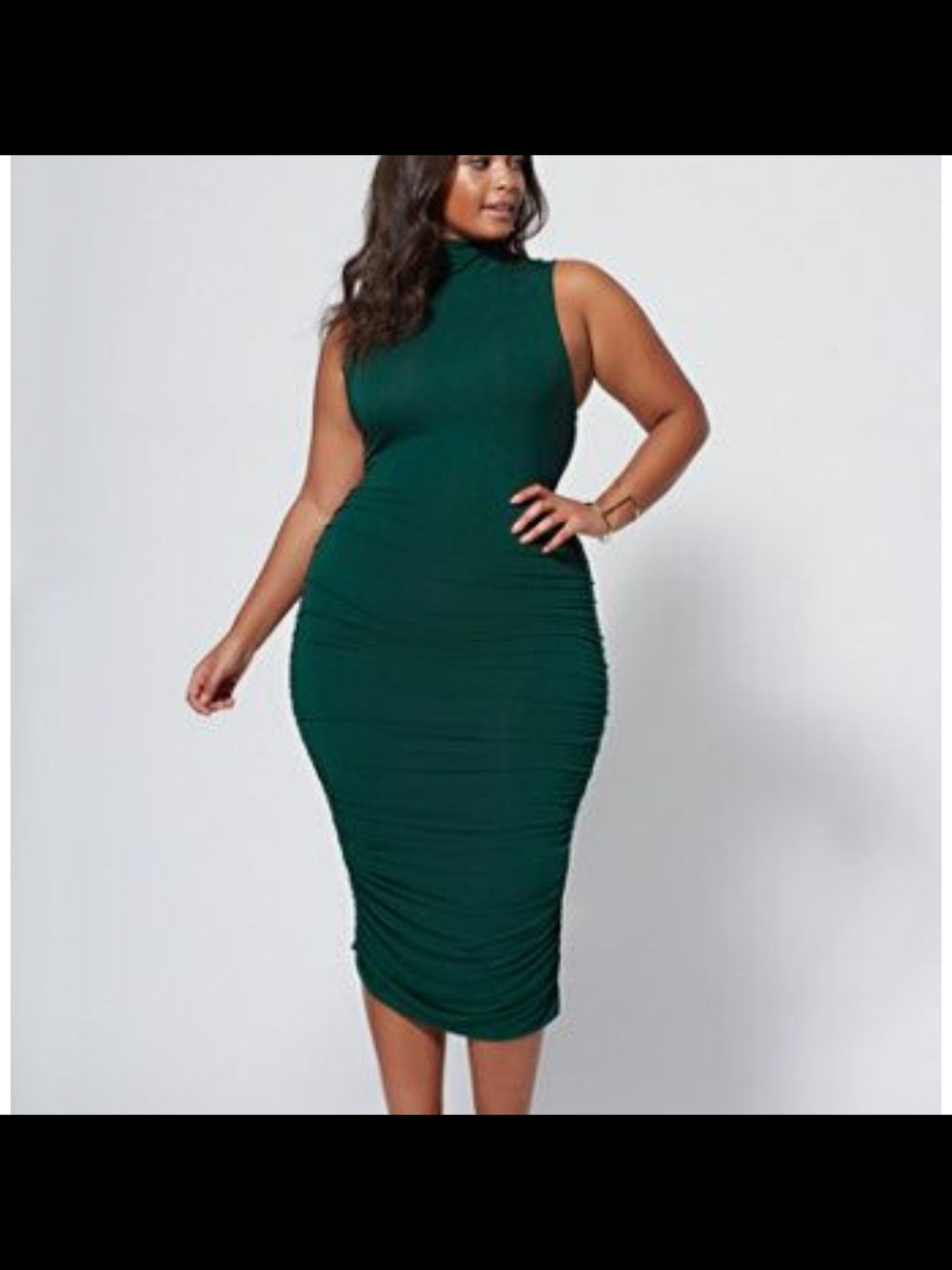 Fashion to Figure Sleeveless Mock Neck Midi Dress in Deep Green